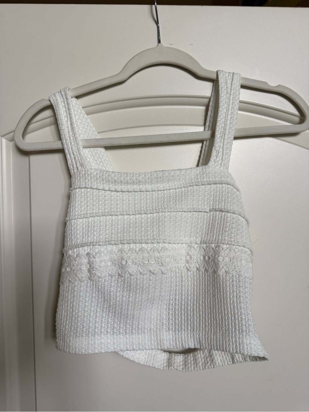 White Textured Cropped Tank Top